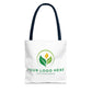 White tote bag with customizable logo on a white background