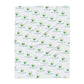 White Blanket with green and yellow logo pattern on a white background
