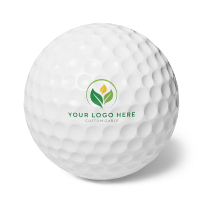 White golf ball with customizable logo on a white background