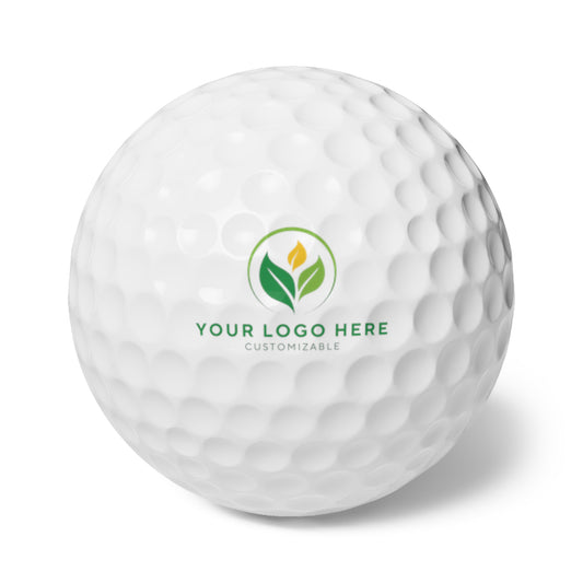 White golf ball with customizable logo on a white background