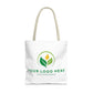 White tote bag with customizable logo on a white background