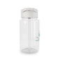 Clear water bottle with a silver cap on a white background