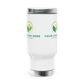 White tumbler with customizable logo options on a white background