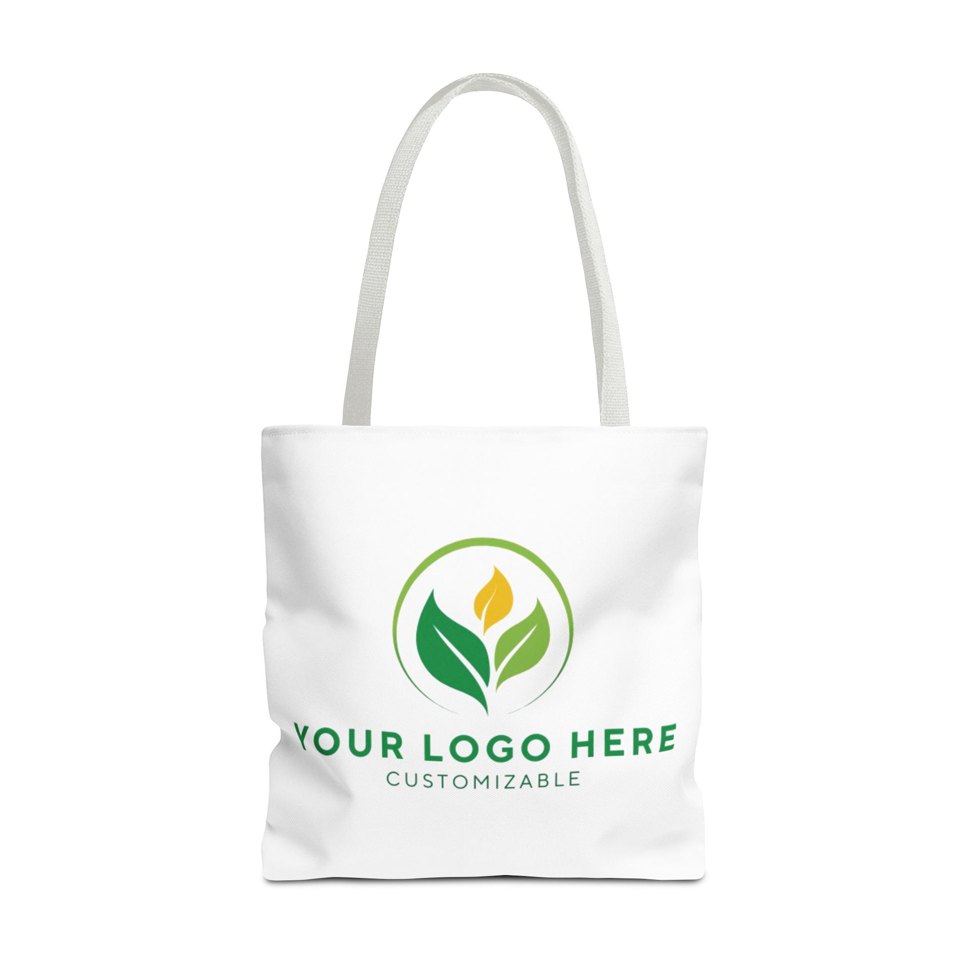 White tote bag with customizable logo on a white background