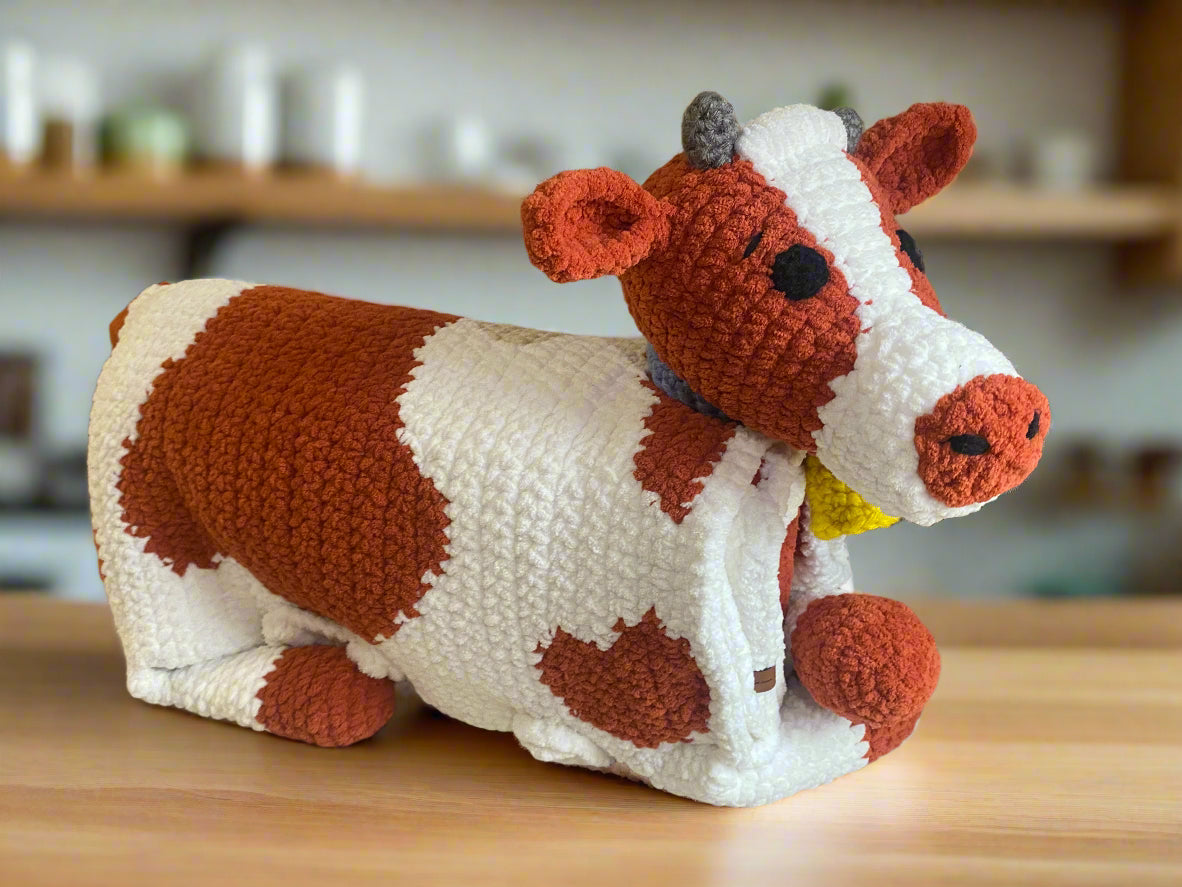 Cuddly Cow Crochet Baby Blanket: Handcrafted Softness for Little Ones