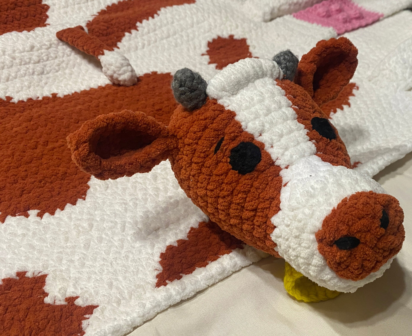 Cuddly Cow Crochet Baby Blanket: Handcrafted Softness for Little Ones