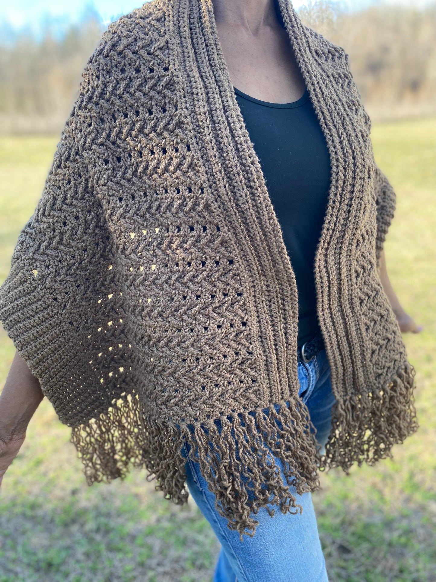 Crochet Spring Roll Fringe Shawl