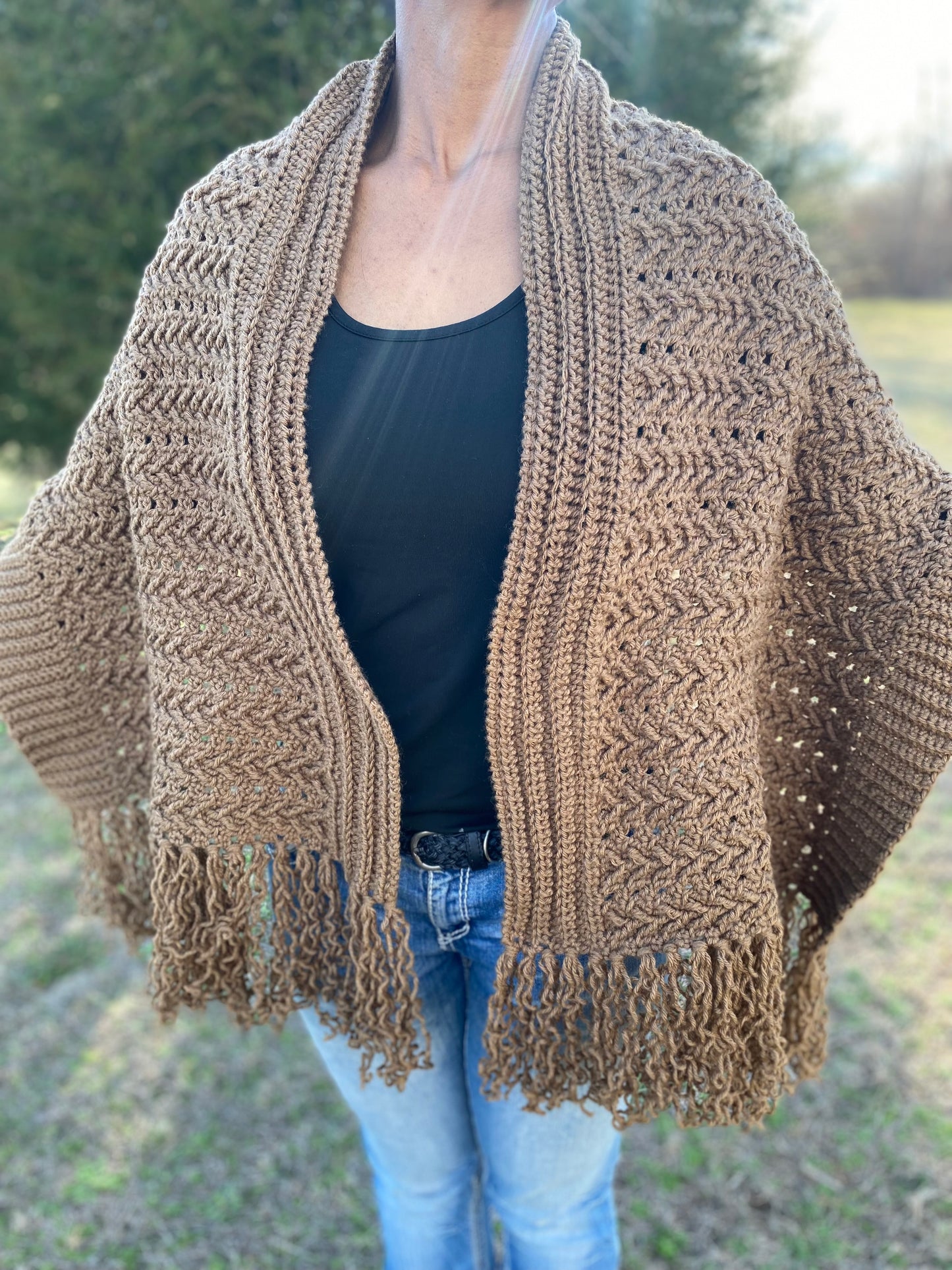 Crochet Spring Roll Fringe Shawl