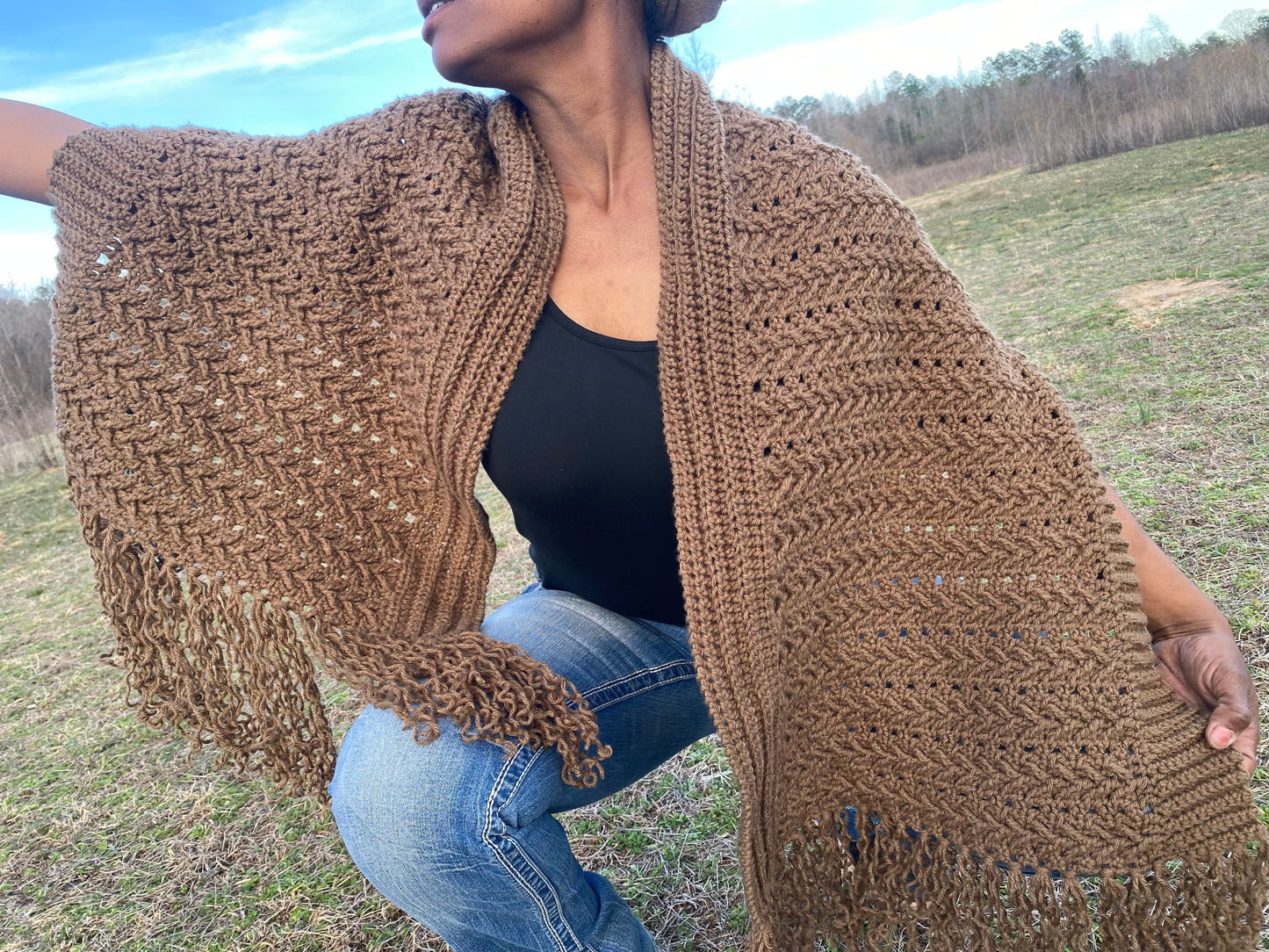 Crochet Spring Roll Fringe Shawl