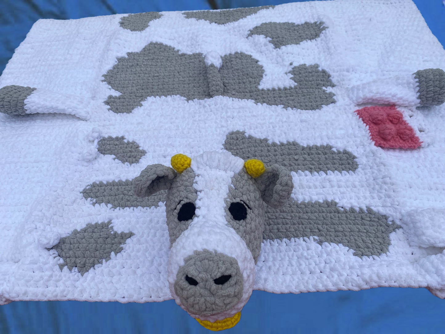 Cuddly Cow Crochet Baby Blanket: Handcrafted Softness for Little Ones