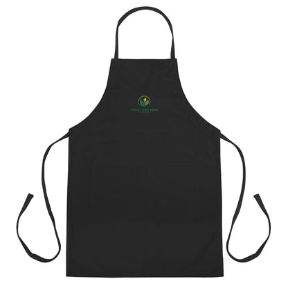 Black apron with a logo on a white background