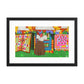 Gee’s Bend inspired framed poster with colorful quilts hanging on a line outdoors