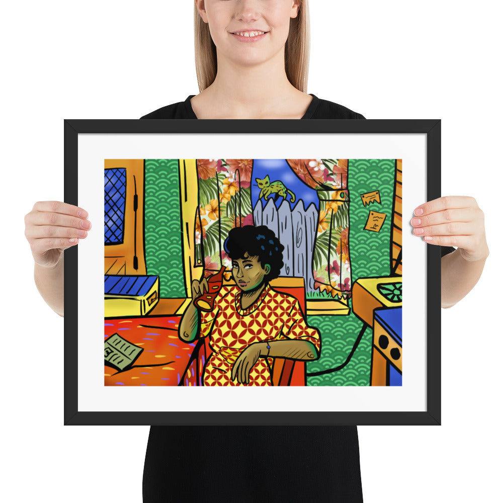 Retro 1970s woman drinking soda framed poster art