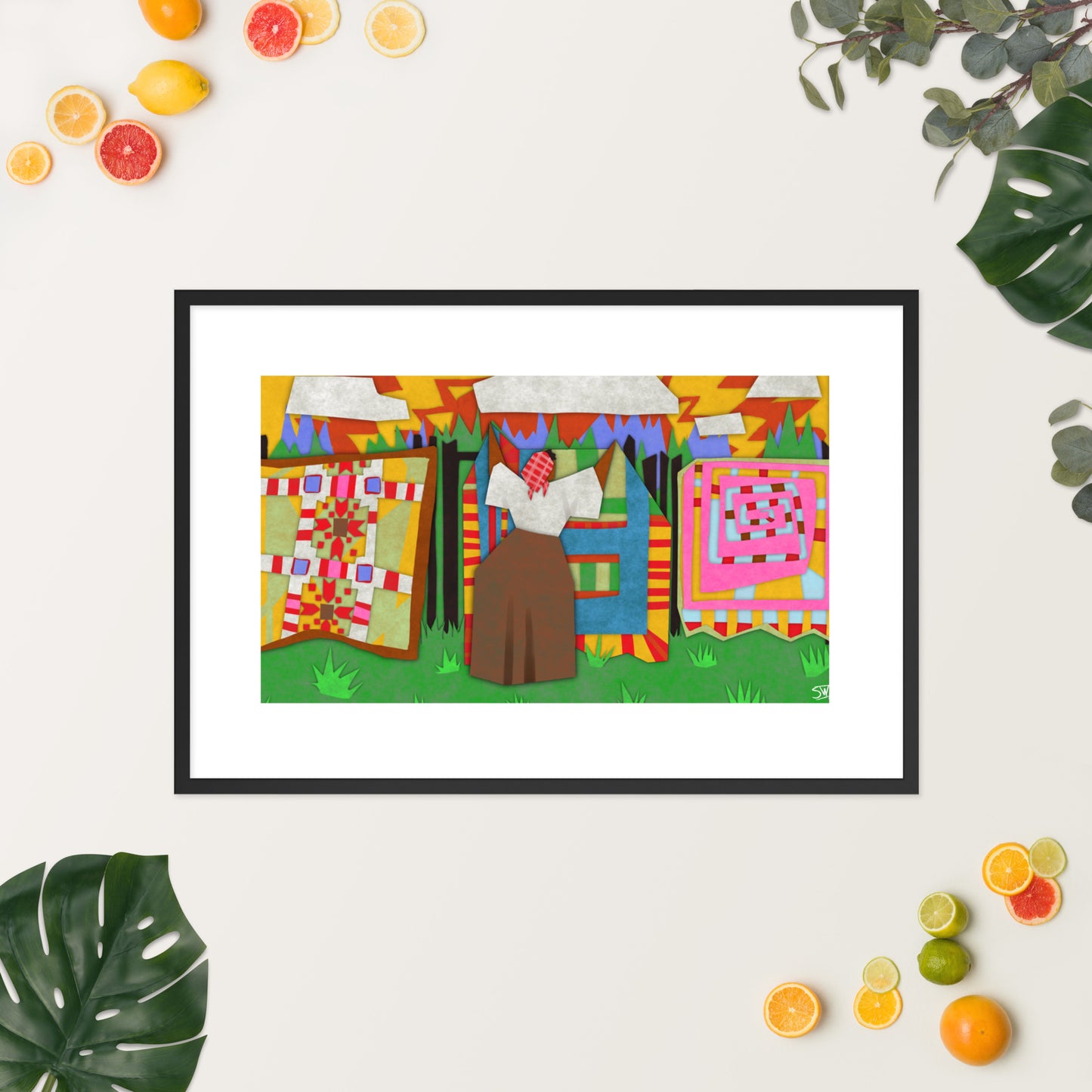 "Quilt Woman" Matte Paper Framed Poster With Mat