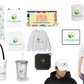 Collection of promotional products with a logo on a white background