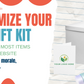 Promotional banner for customizable gift kit with text and colorful items.