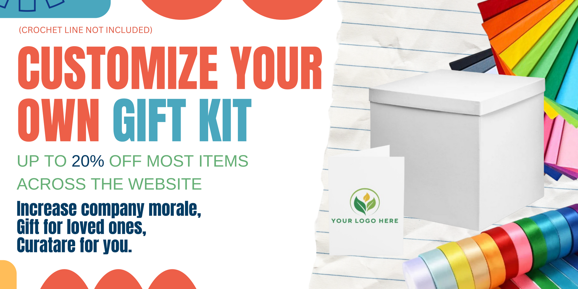 Promotional banner for customizable gift kit with text and colorful items.