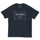 Black t-shirt with white graphic design on a white background