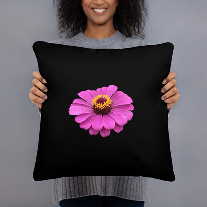 person holding Purple Flower soft pillow with plush 100% polyester cover and hidden zipper, styled as a decorative throw pillow with bold floral design in lavender tones—part of a 4-pillows collection for charming home decor.