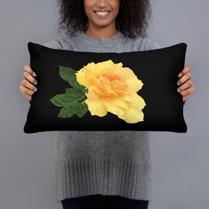 Yellow Flower soft pillow with plush 100% polyester cover and hidden zipper, styled as a decorative throw pillow featuring bright yellow floral design—part of a 4‑pillow floral collection for stylish home decor
