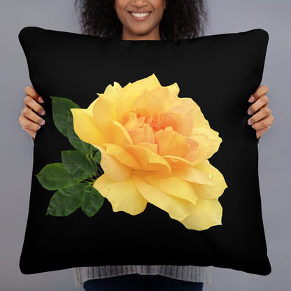 Yellow Flower soft pillow with plush 100% polyester cover and hidden zipper, styled as a decorative throw pillow featuring bright yellow floral design—part of a 4‑pillow floral collection for stylish home decor